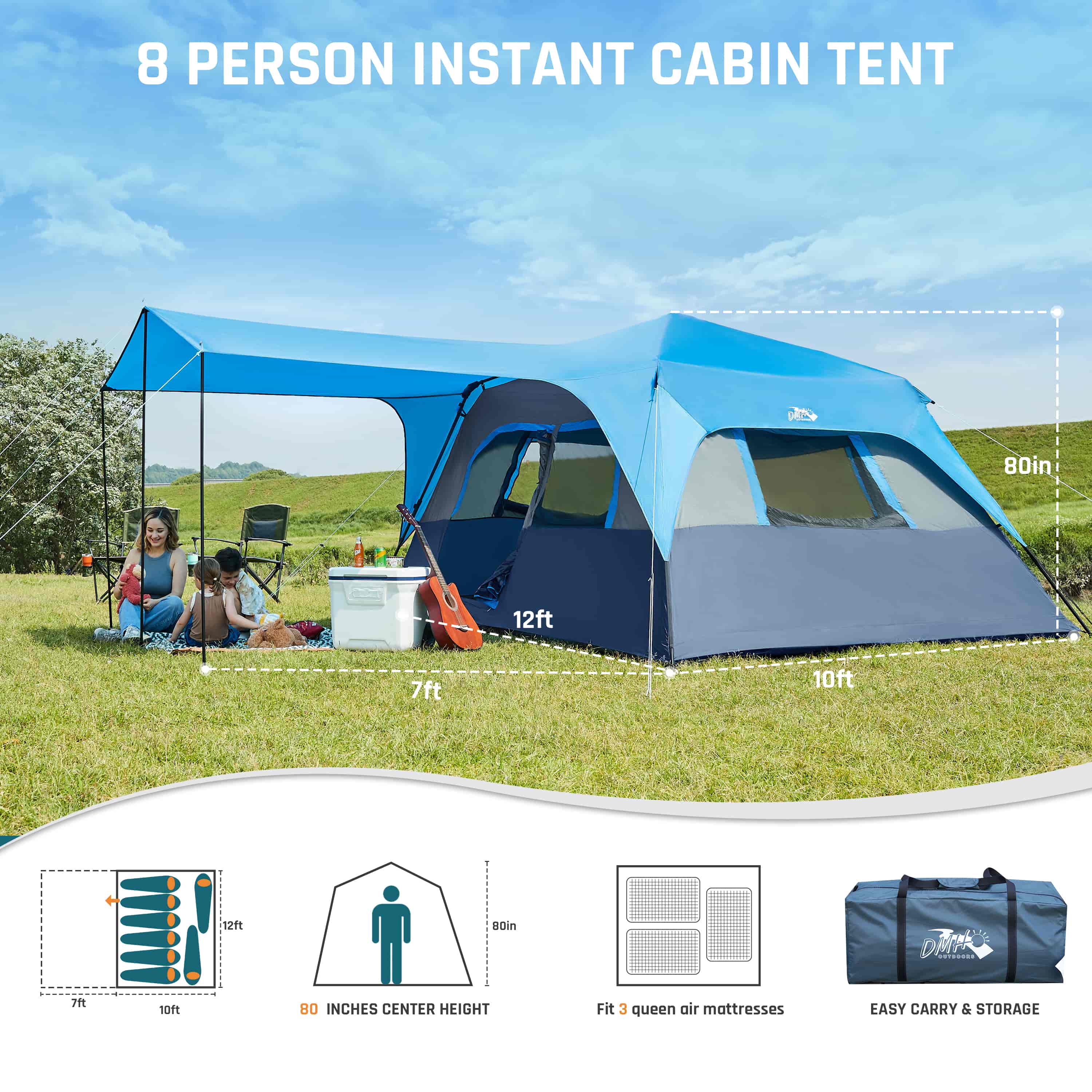 8 person air tent 8 Person Instant Cabin Tent Waterproof Family Tents for Outdoor Camping Upgraded Ventilation Setup in 60 Second Setup Green