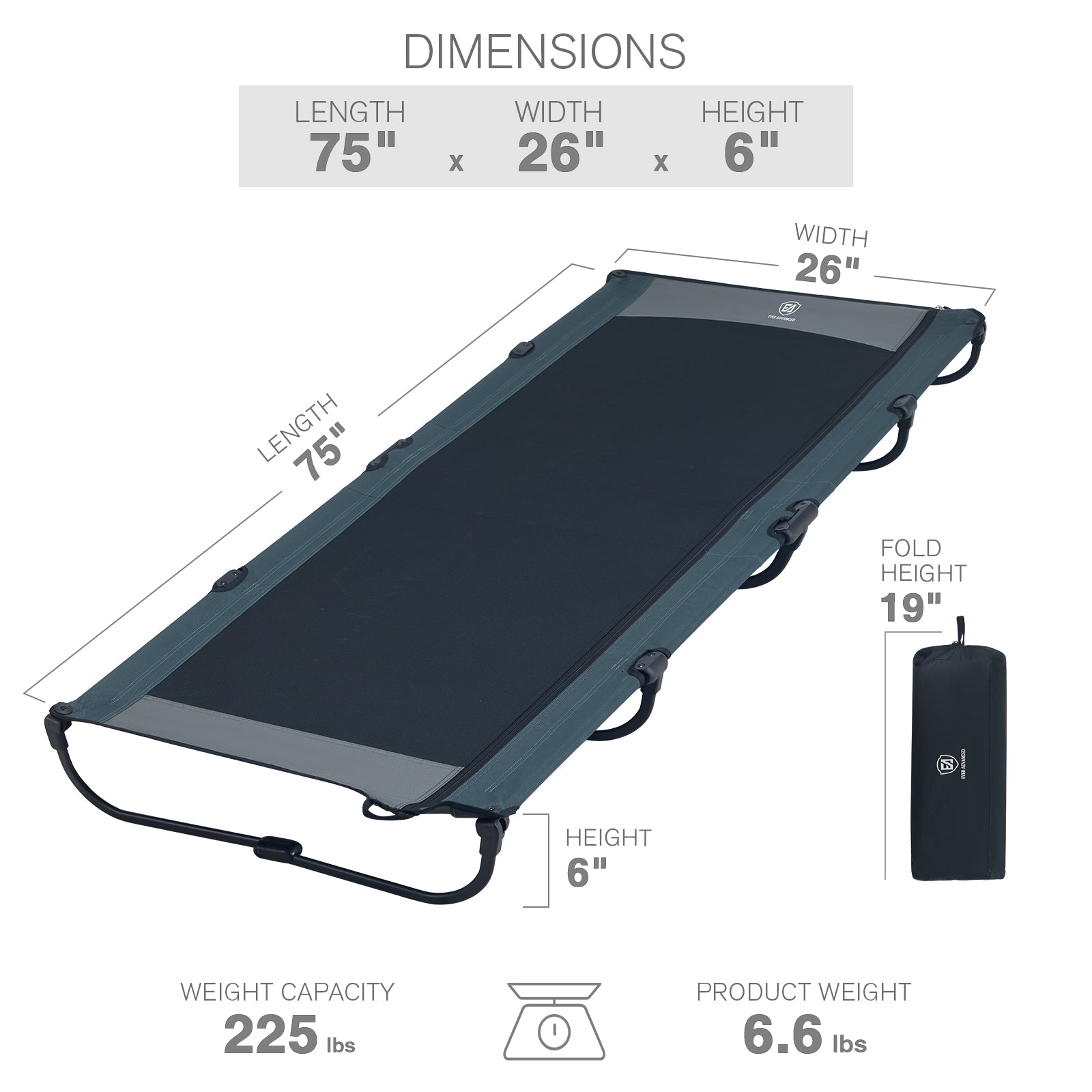 EVER ADVANCED Compact Camping Cot - Camping Cot