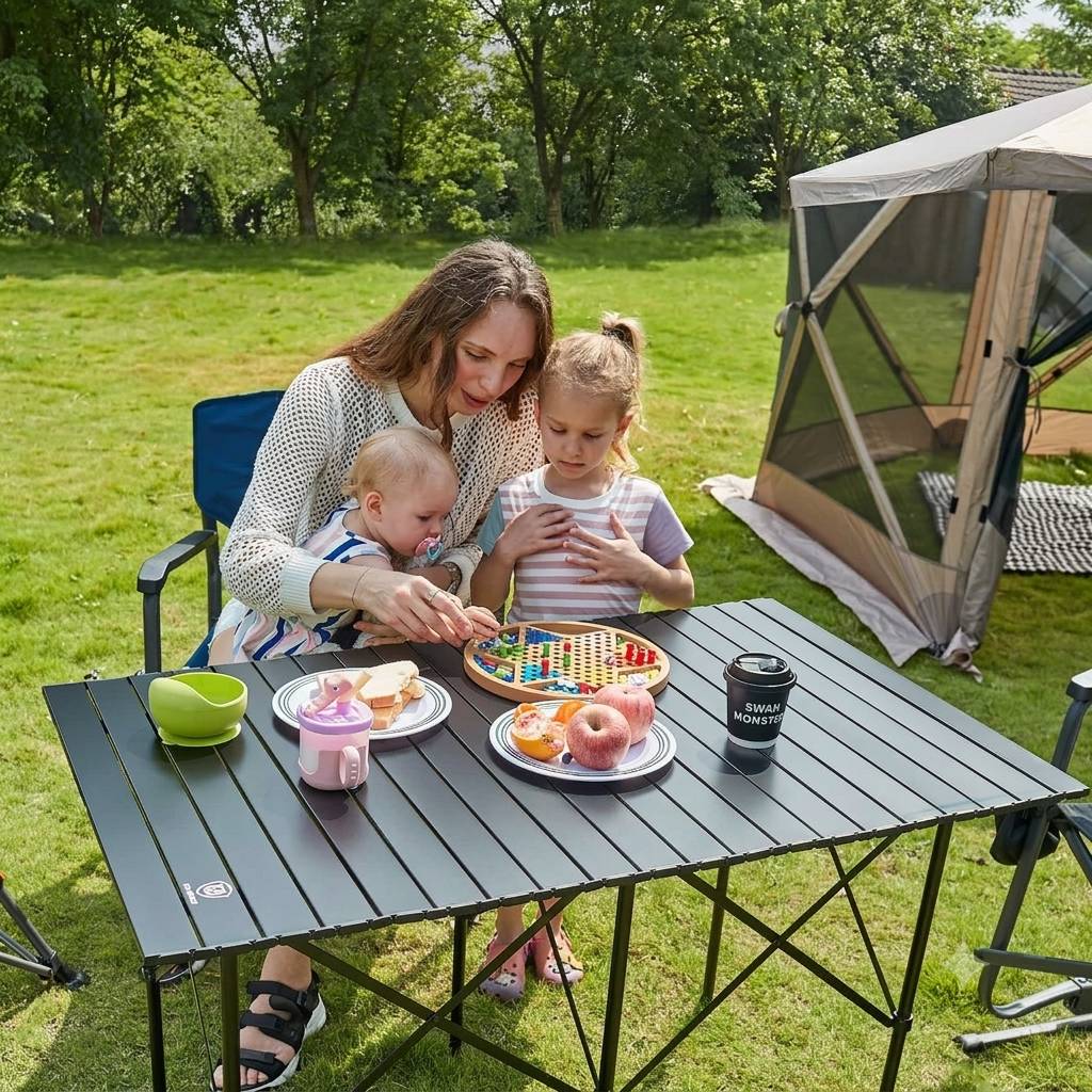 EVER ADVANCED Portable Roll - Up Camping Table Black Color