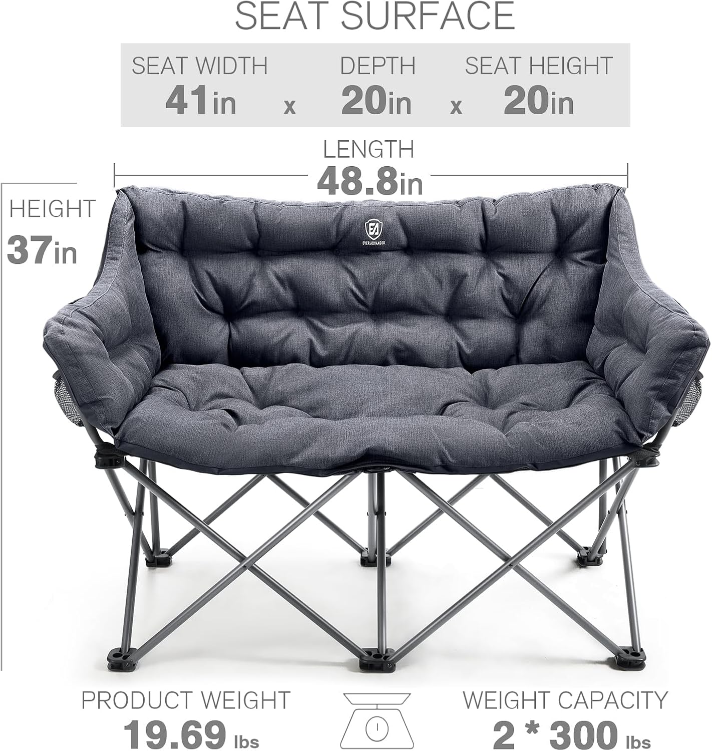 EVER ADVANCED Padded double Camping Chair Size