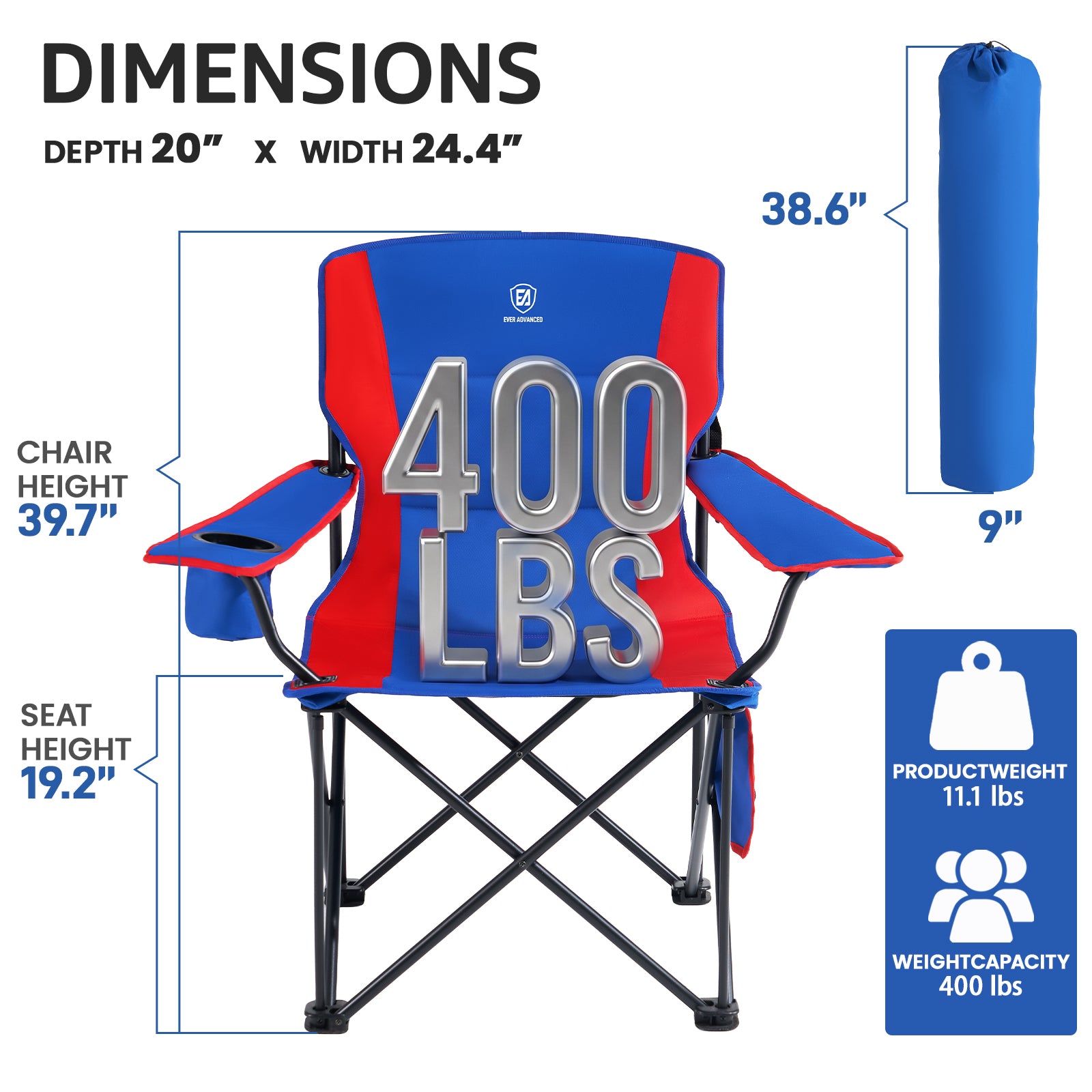 Size Guide for EVER ADVANCED Camping Chair 