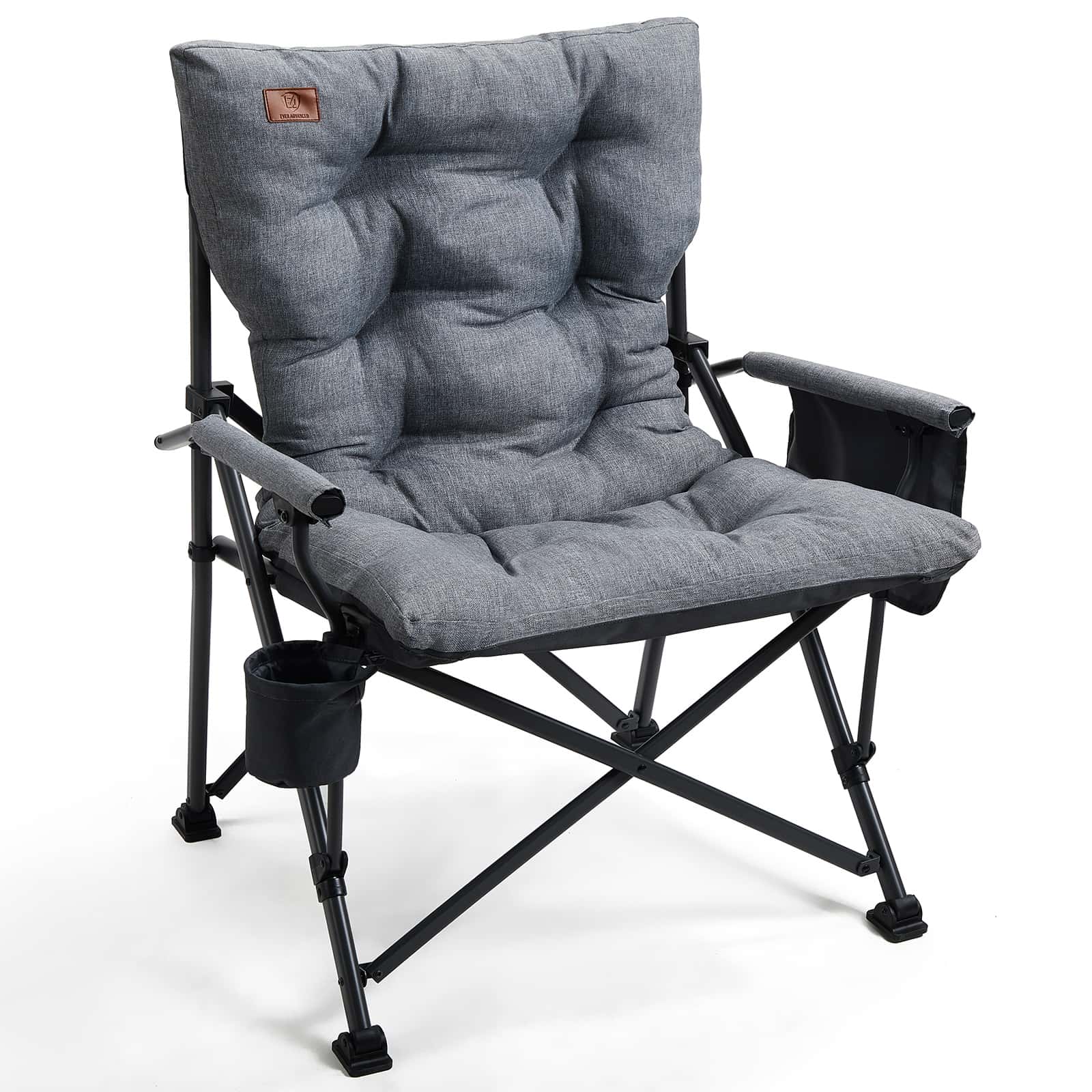 EVER ADVANCED Camping Chair Foldable Back Adjustable 4 Positions Up to 150 kg 6 cm Thick Padded Side Pocket Drink Holder Garden Chair High Back