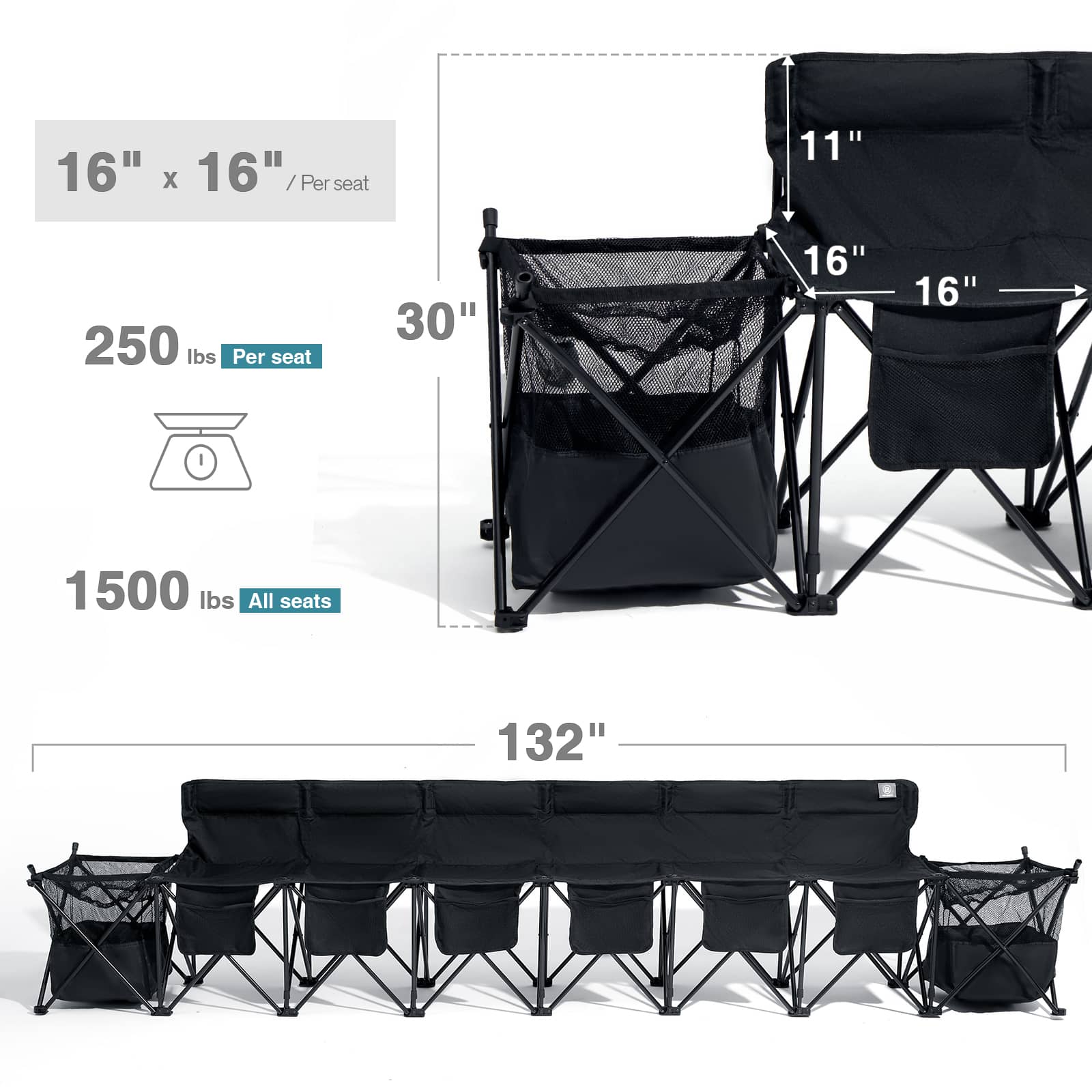 EVER ADVANCED 6 Seats Folding Chair with Storage Baskets & Pockets - Portal Outdoors