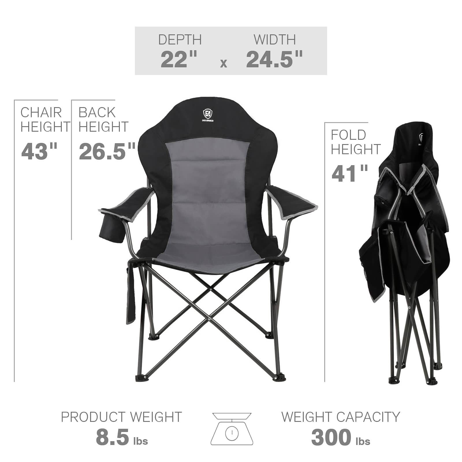 EVER ADVANCED High Back Folding Camping Chair - Portal Outdoors