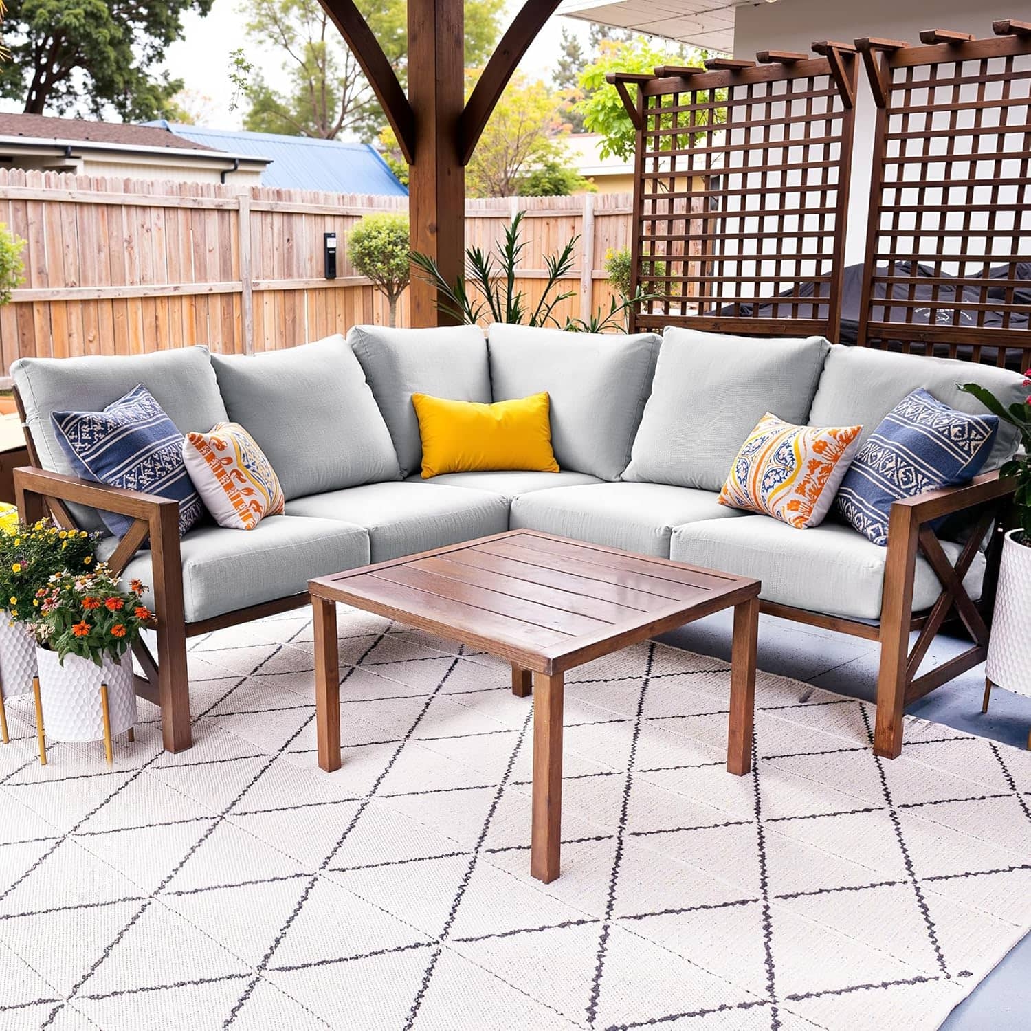 Natural Expressions 6 - Seater L Shape Sectional Outdoor sofa with Sunbrella Cushions - Portal Outdoors
