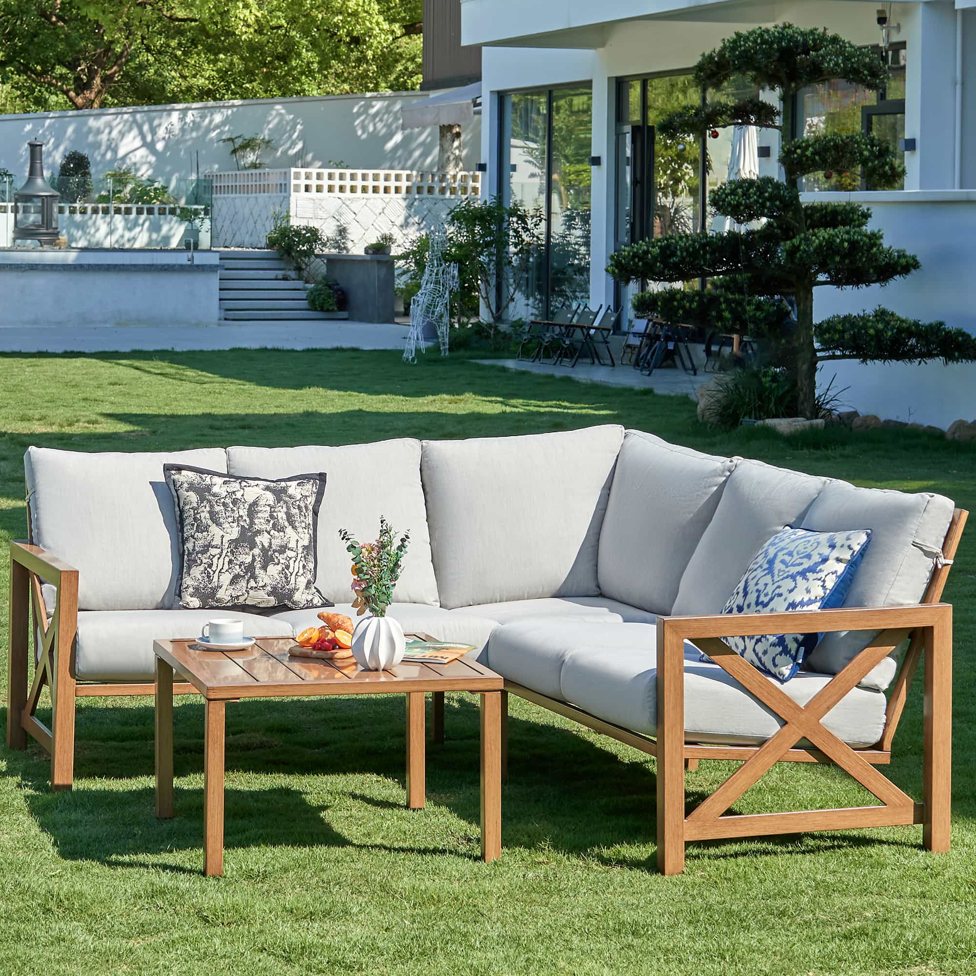 Natural Expressions 6 - Seater L Shape Sectional Outdoor sofa with Sunbrella Cushions - Portal Outdoors