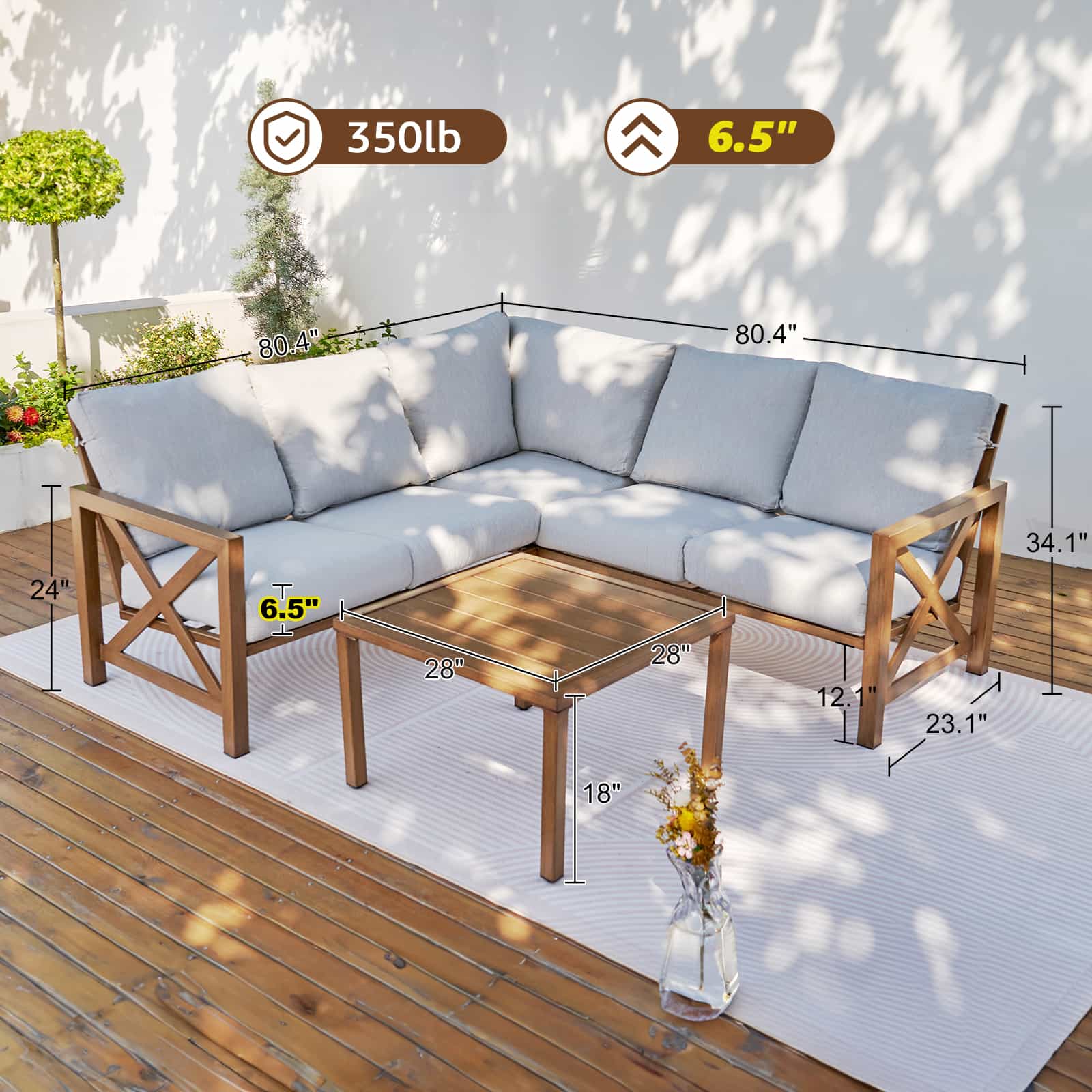 Natural Expressions 6 - Seater L Shape Sectional Outdoor sofa with Sunbrella Cushions - Portal Outdoors