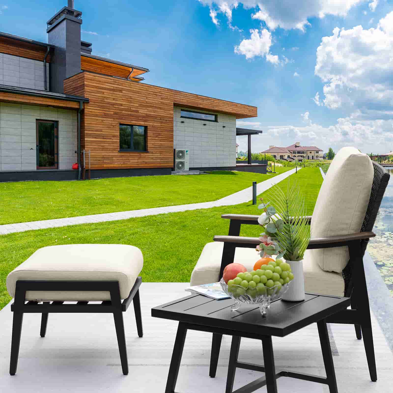 Patio Sofa With Multi - functional Ottoman - Natural Expressions