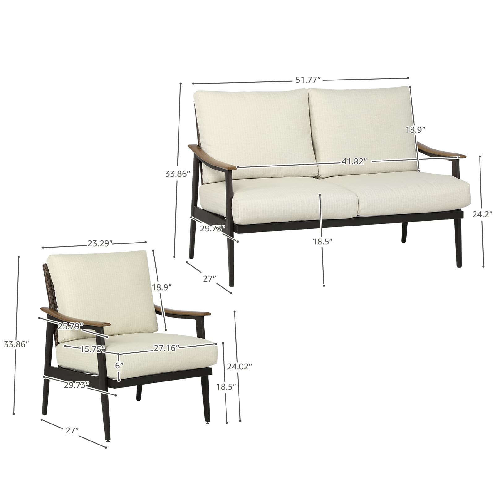 3 - Seater Wicker Back Conversation Set - Natural Expressions