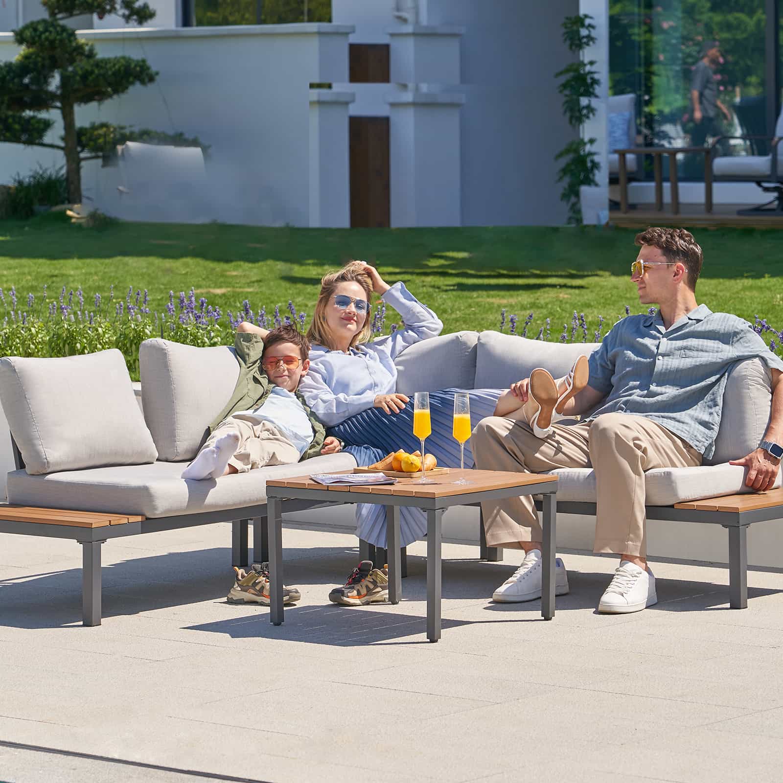 Natural Expressions 6 - Seater Armless L Shape Sectional Outdoor Sofa With Detachable Backrest - Portal Outdoors