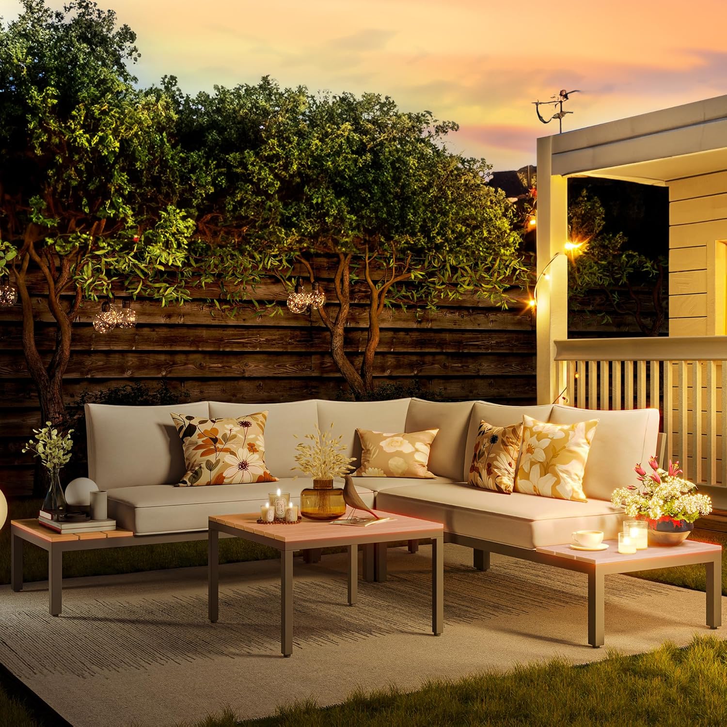 Natural Expressions 6 - Seater Armless L Shape Sectional Outdoor Sofa With Detachable Backrest - Portal Outdoors