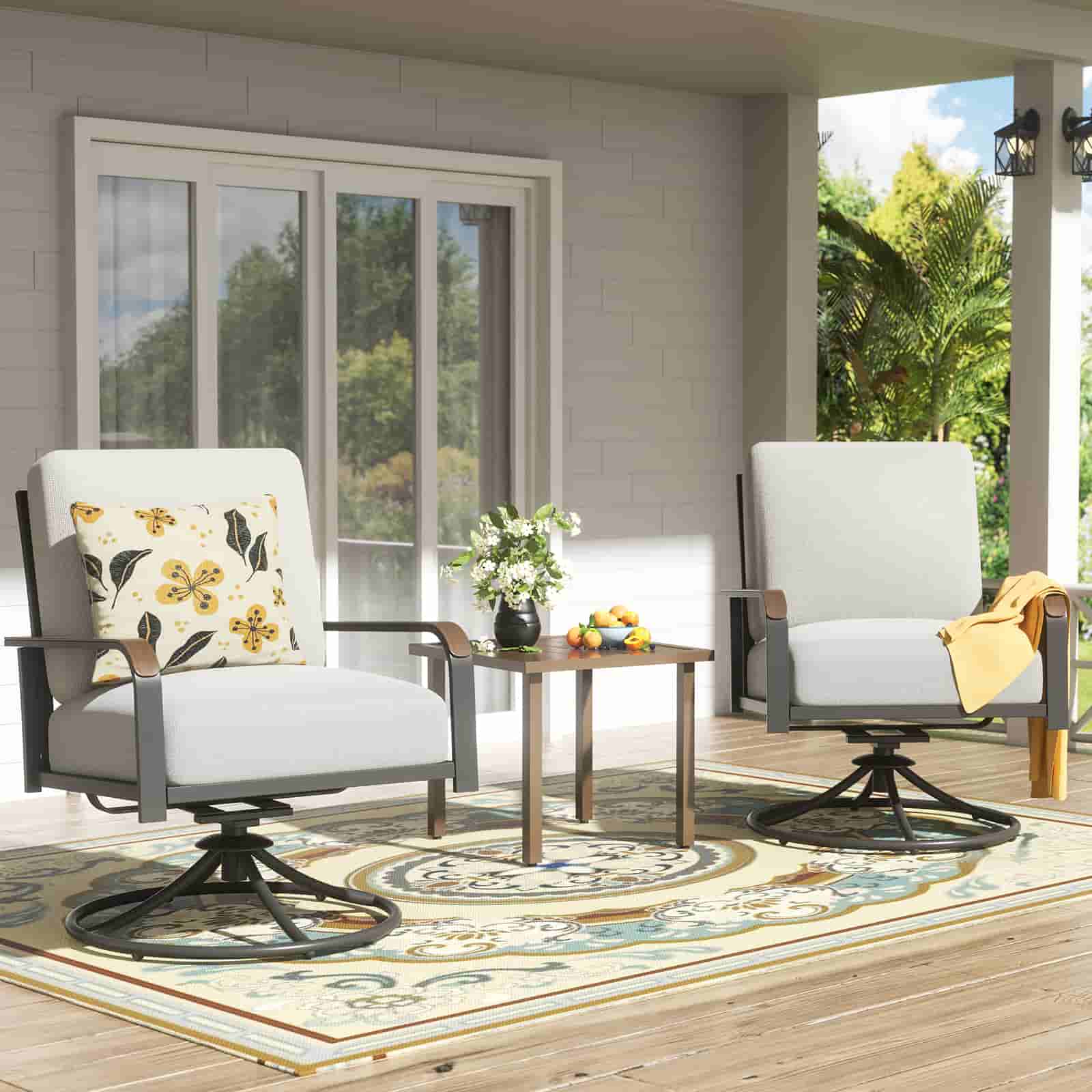 Natural Expressions Swivel Glider Rocking Chairs with Metal Table - Portal Outdoors
