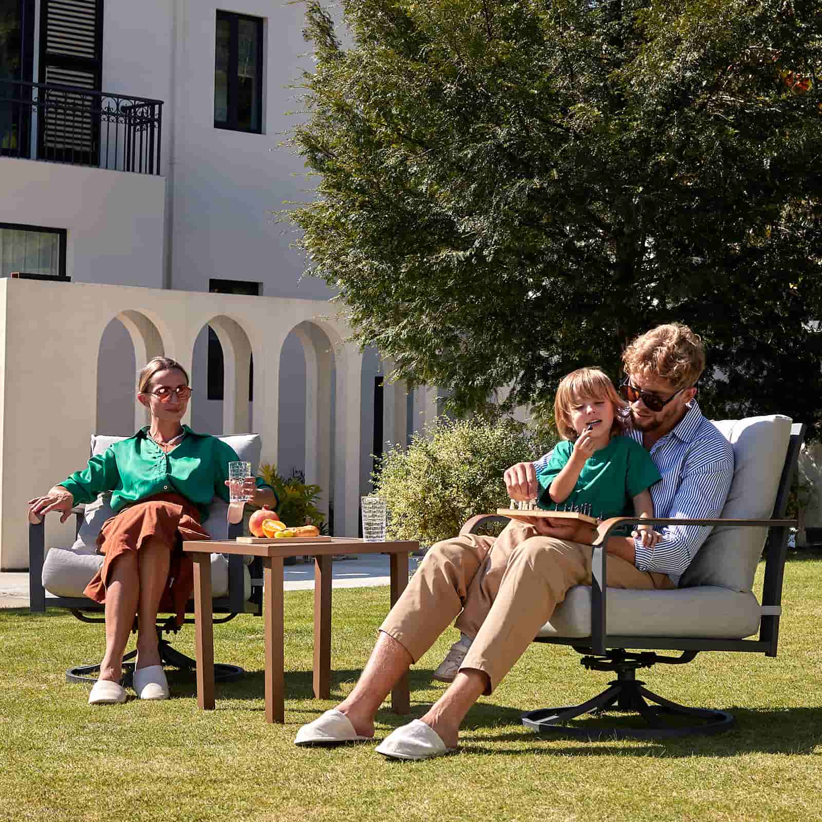 Natural Expressions Swivel Glider Rocking Chairs with Metal Table - Portal Outdoors