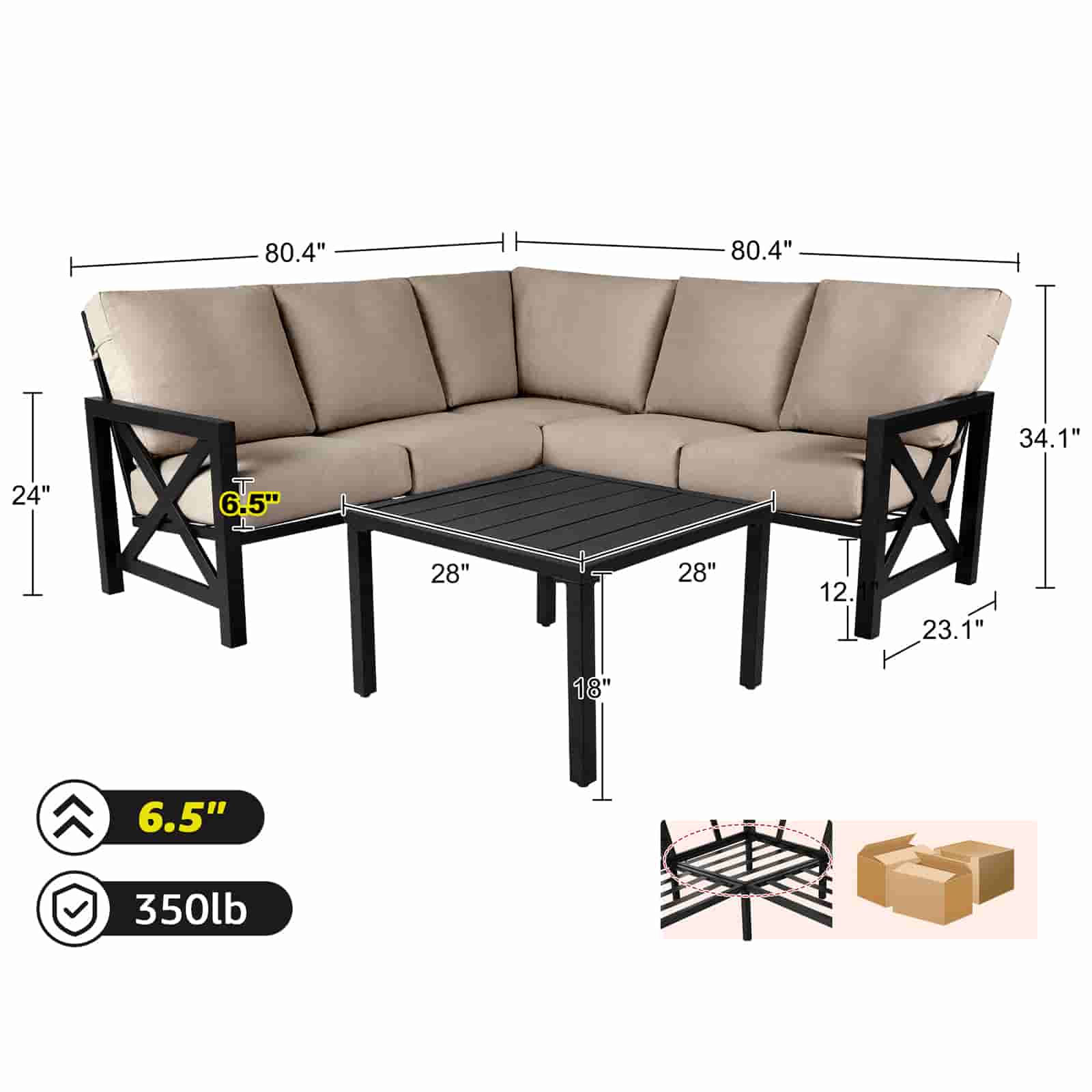 6 - Seater L Shape Sectional Outdoor sofa - Natural Expressions