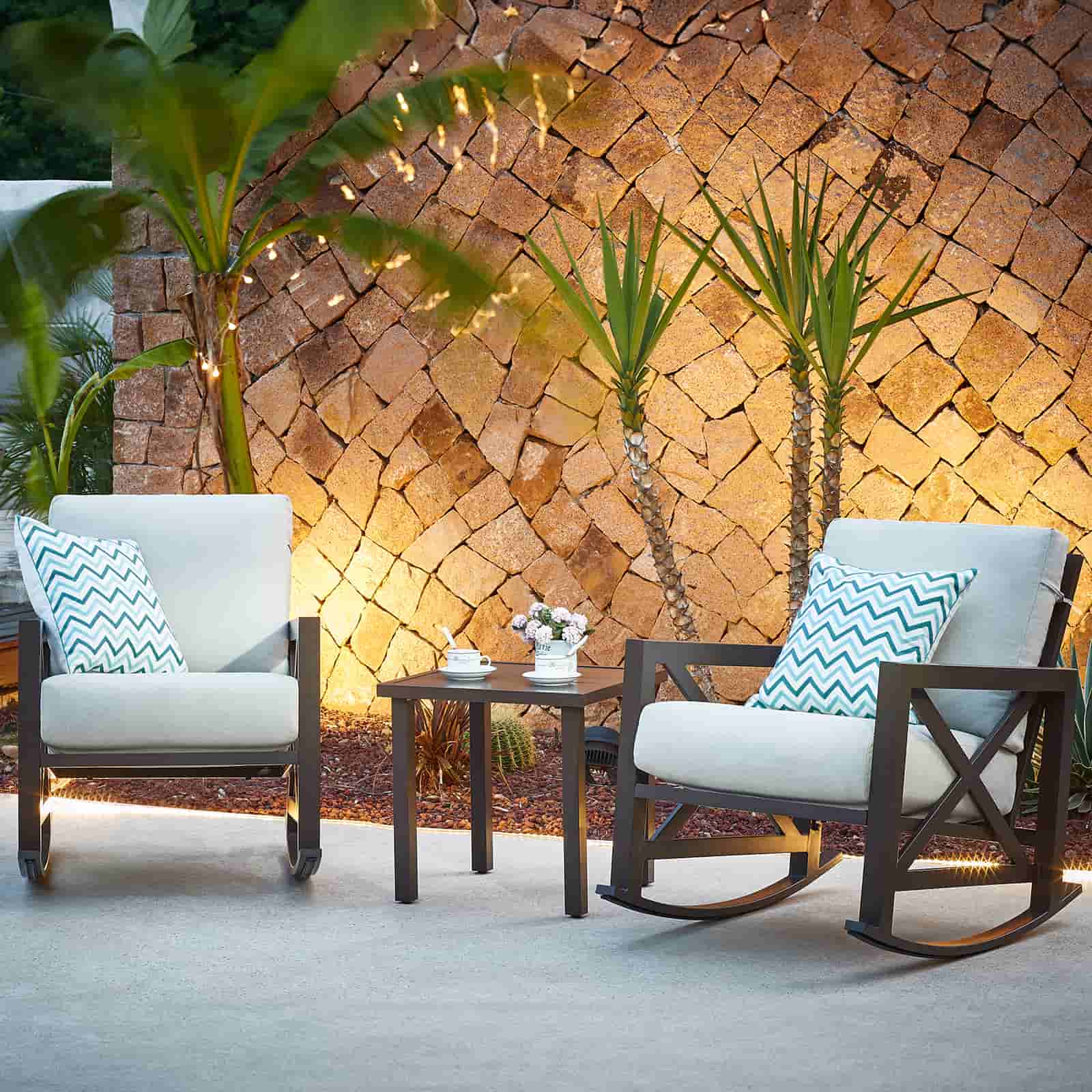 Natural Expressions Patio Rocking Chair Set With Coffee Tables - Portal Outdoors