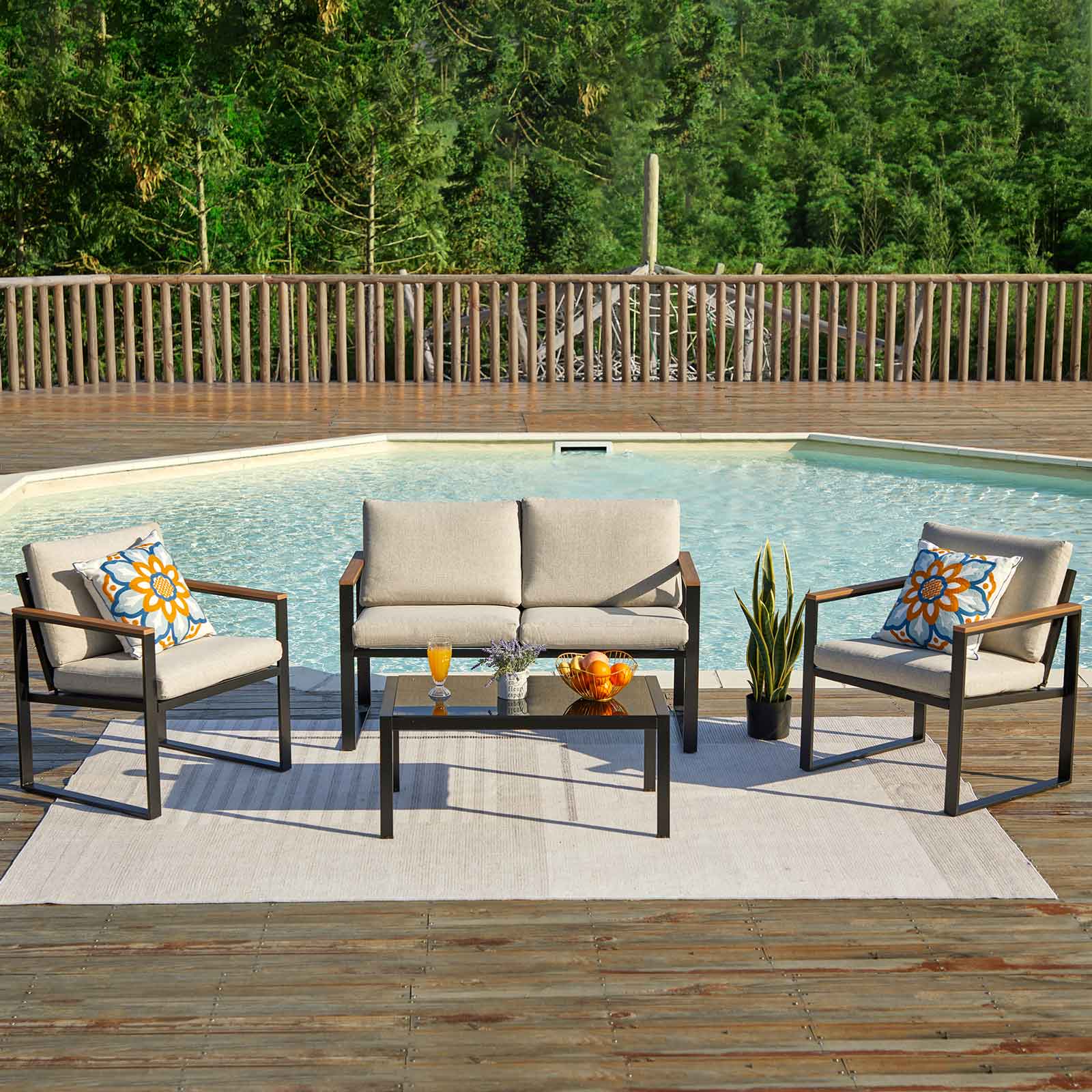 Natural Expressions 4 - Seater Mesh Back Conversation Set With Patio Coffee Table - Portal Outdoors