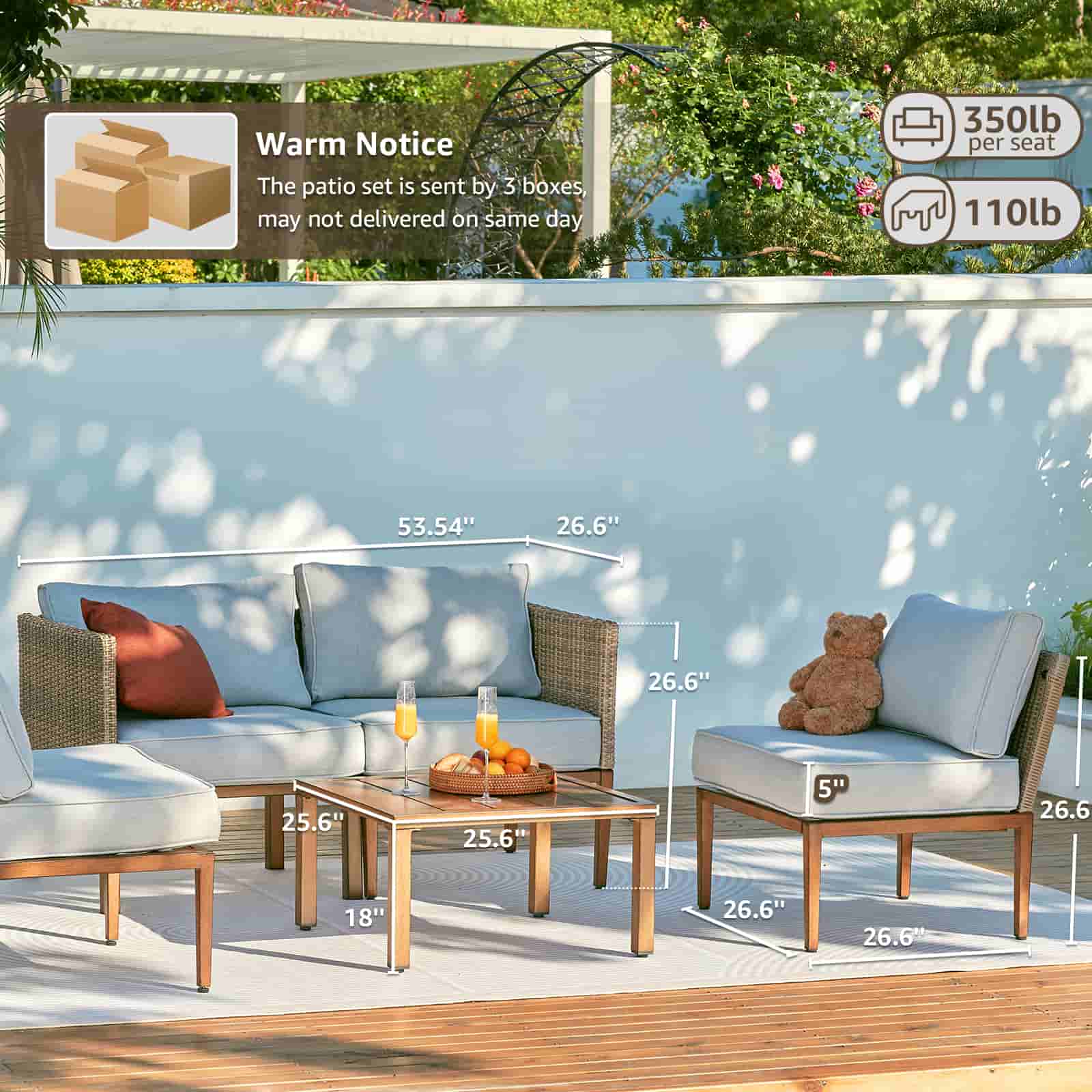 Natural Expressions 4 - Seater Wicker Sectional Outdoor sofa With Metal Table - Portal Outdoors