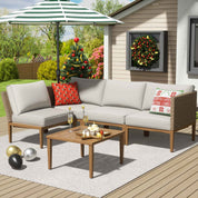 Natural Expressions 4 - Seater Wicker Sectional Outdoor sofa With Metal Table - Portal Outdoors