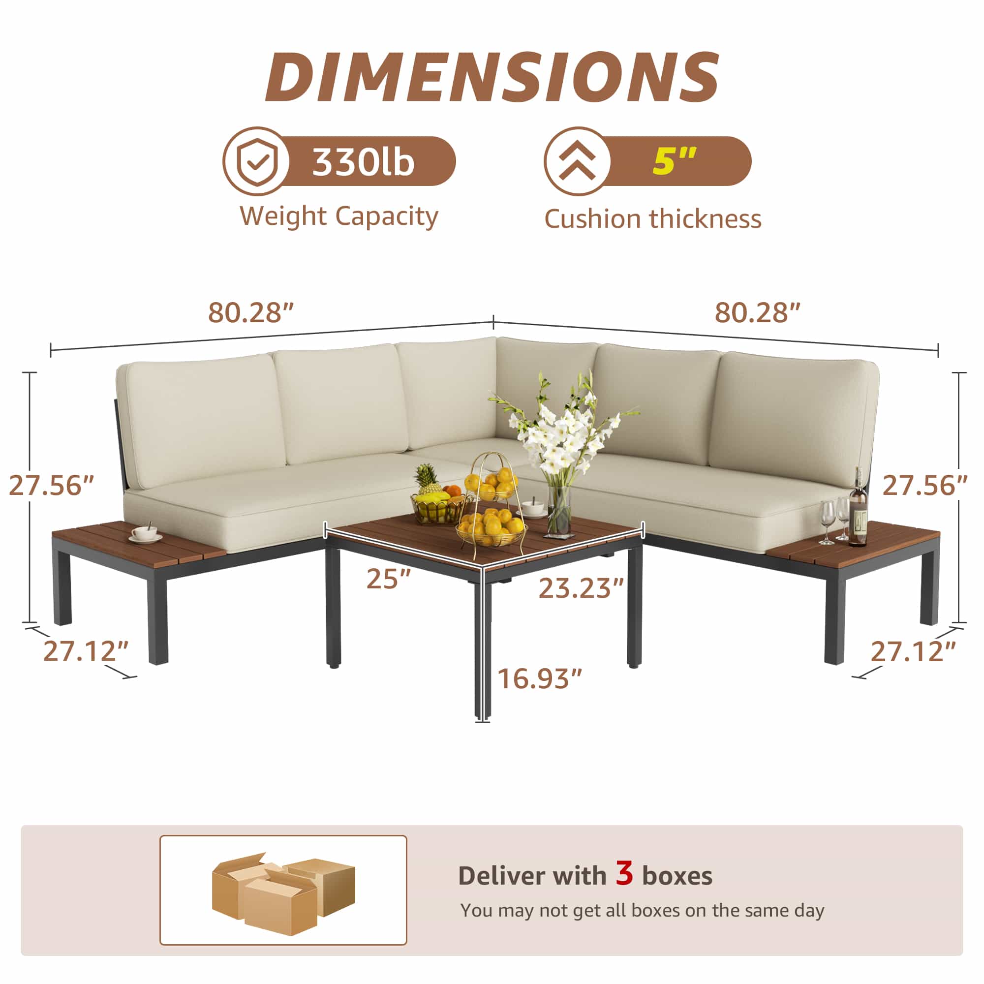 Natural Expressions 6 - Seater Armless L Shape Sectional Outdoor Sofa With Detachable Backrest - Portal Outdoors