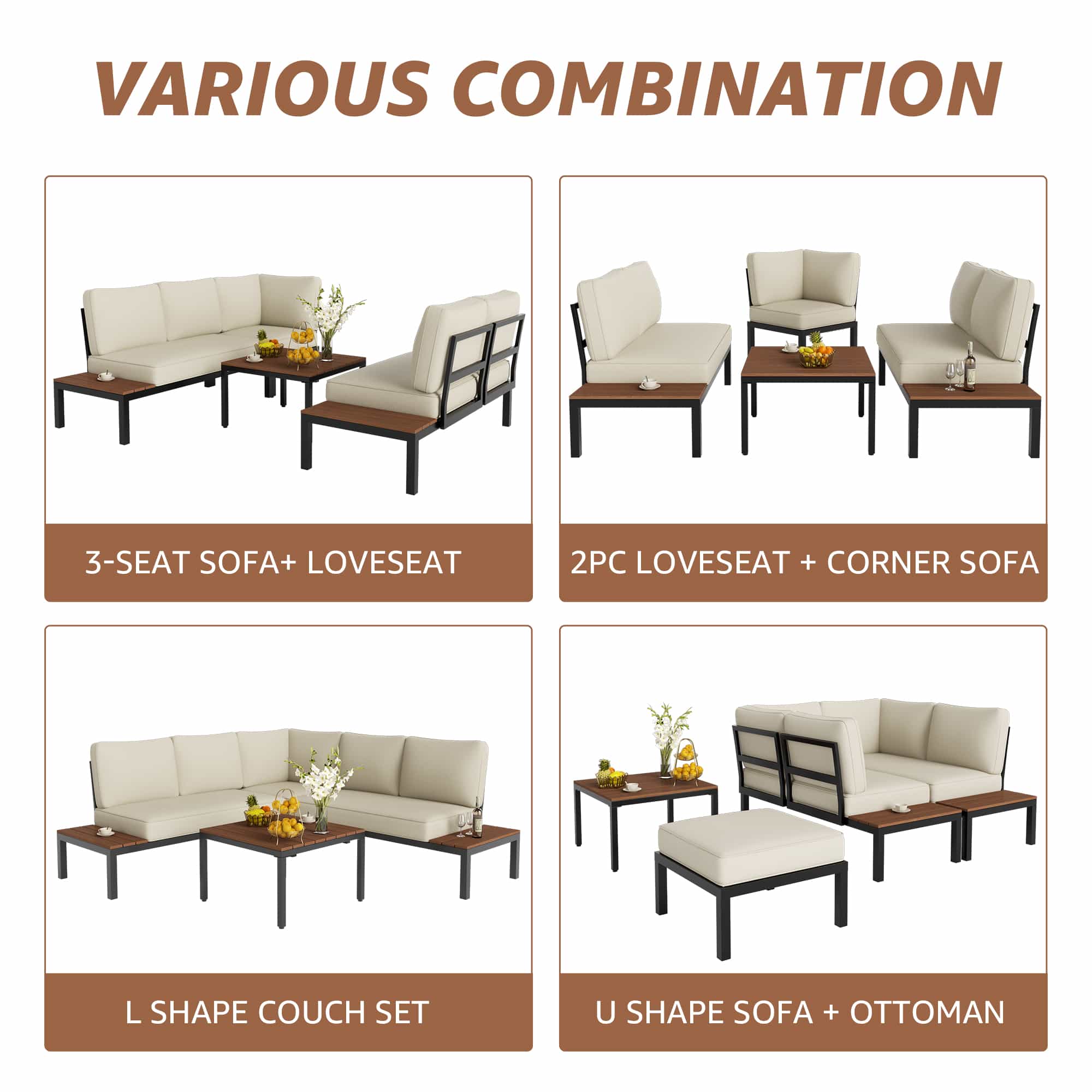 Natural Expressions 6 - Seater Armless L Shape Sectional Outdoor Sofa With Detachable Backrest - Portal Outdoors