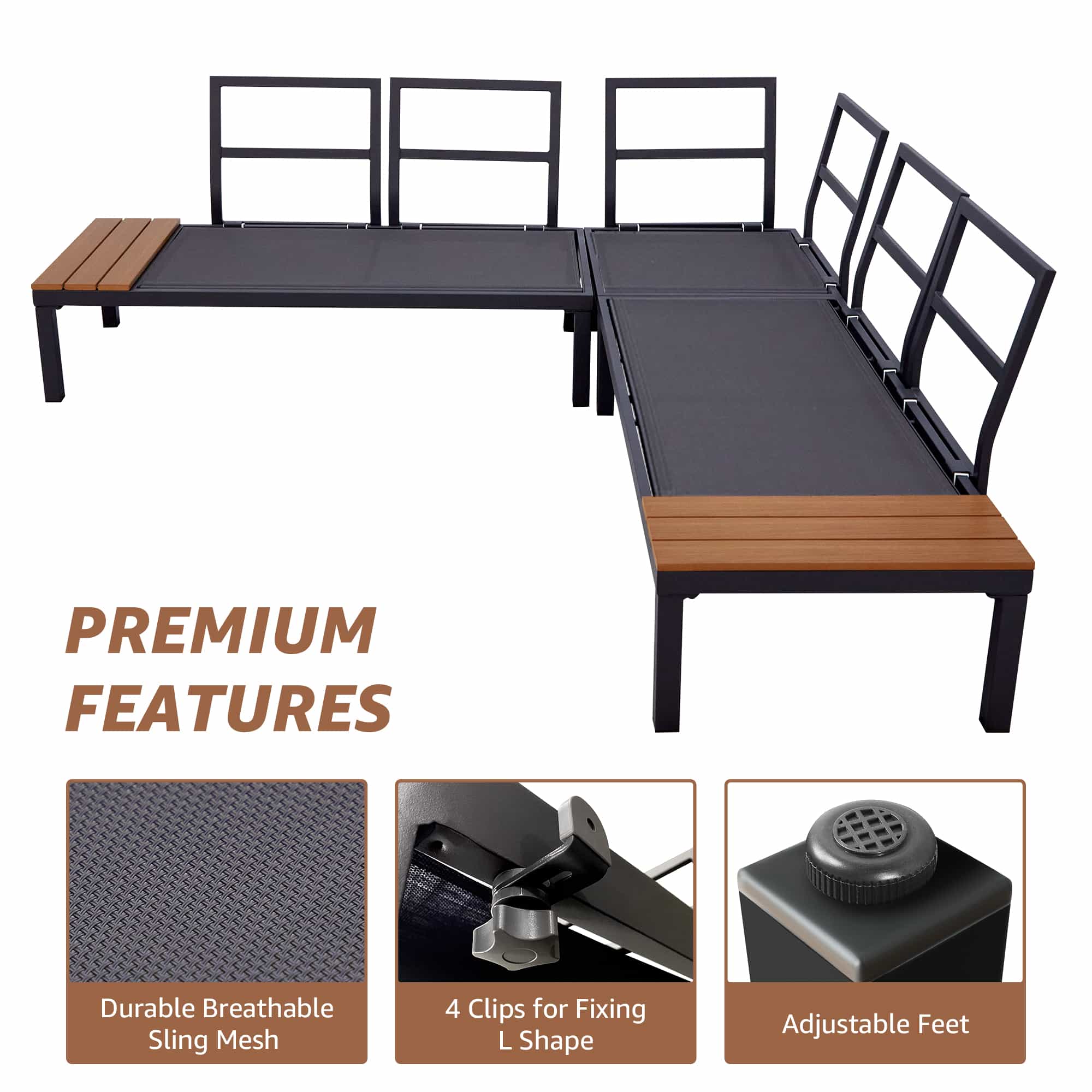 Natural Expressions 6 - Seater Armless L Shape Sectional Outdoor Sofa With Detachable Backrest - Portal Outdoors