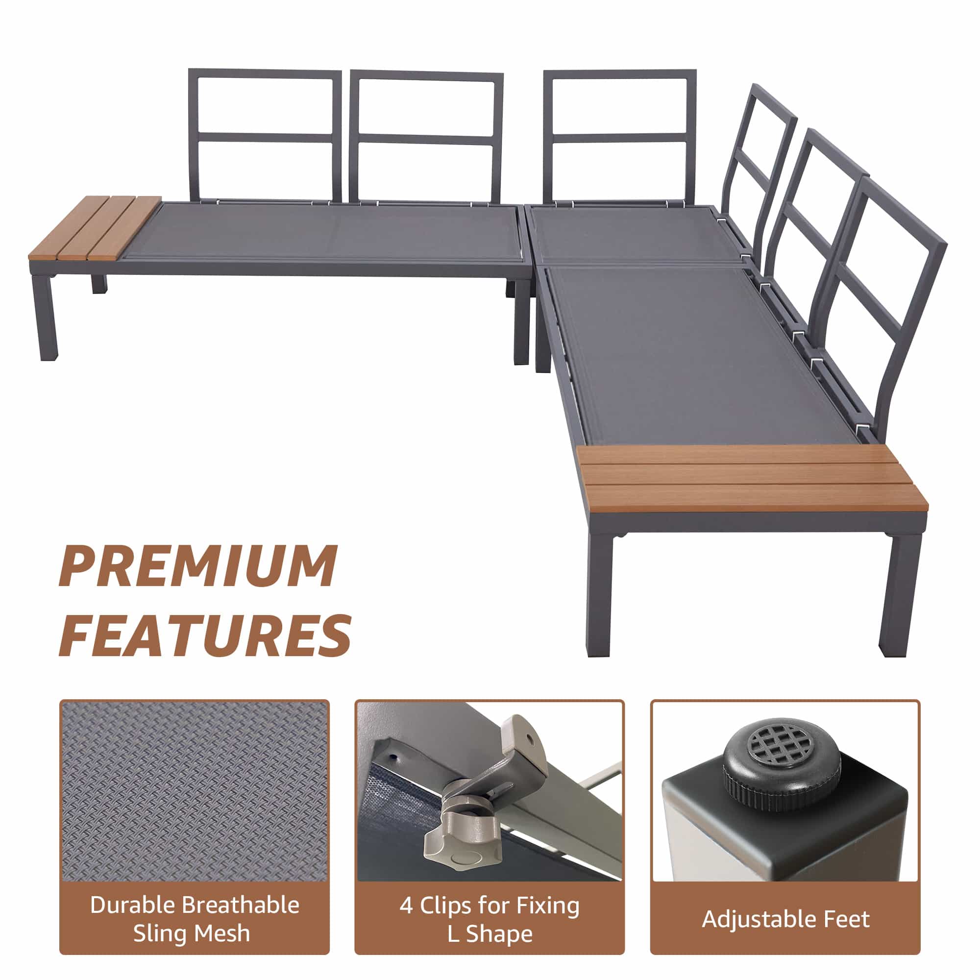 Natural Expressions 6 - Seater Armless L Shape Sectional Outdoor Sofa With Detachable Backrest - Portal Outdoors