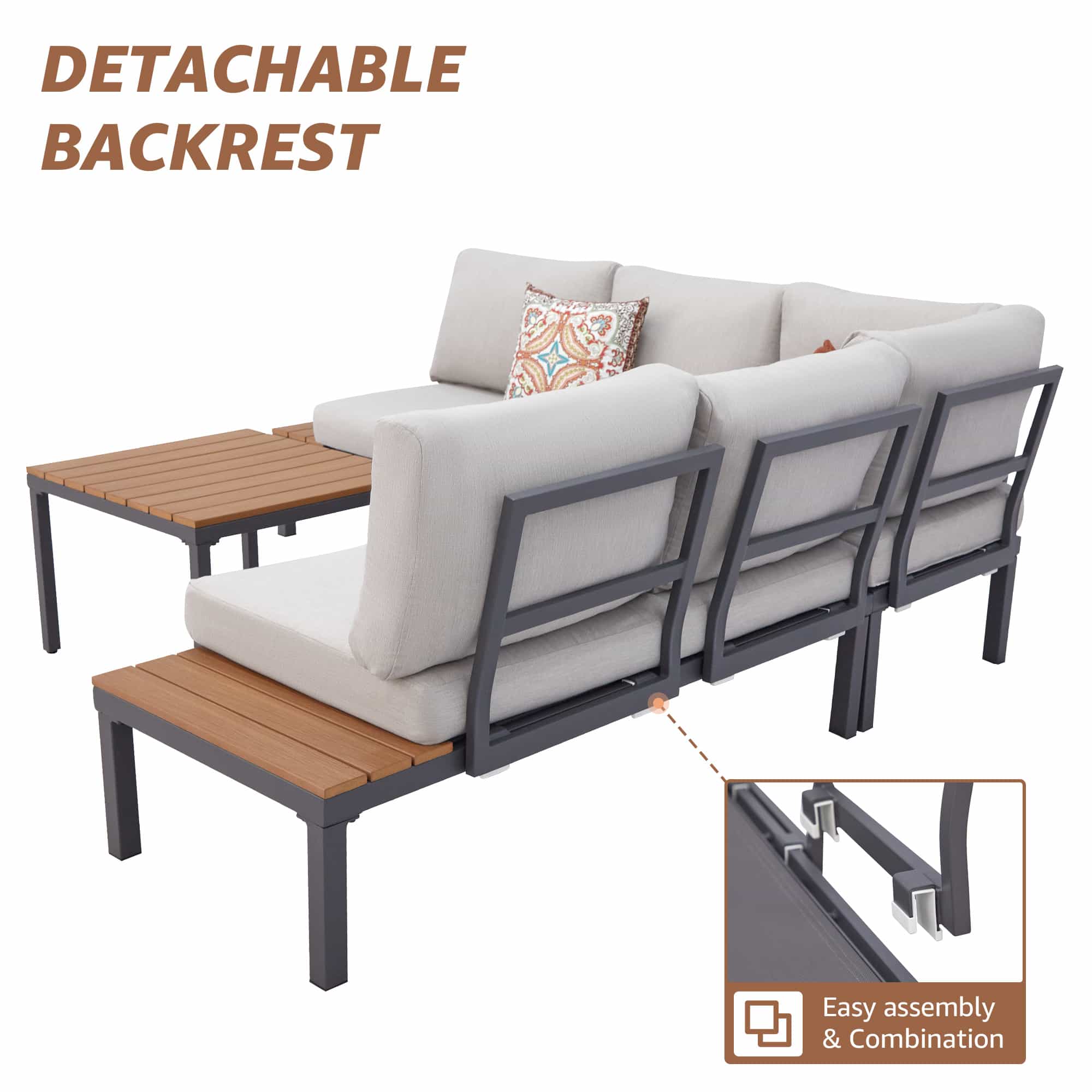 Natural Expressions 6 - Seater Armless L Shape Sectional Outdoor Sofa With Detachable Backrest - Portal Outdoors