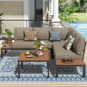 Natural Expressions 6 - Seater Armless L Shape Sectional Outdoor Sofa With Detachable Backrest - Portal Outdoors