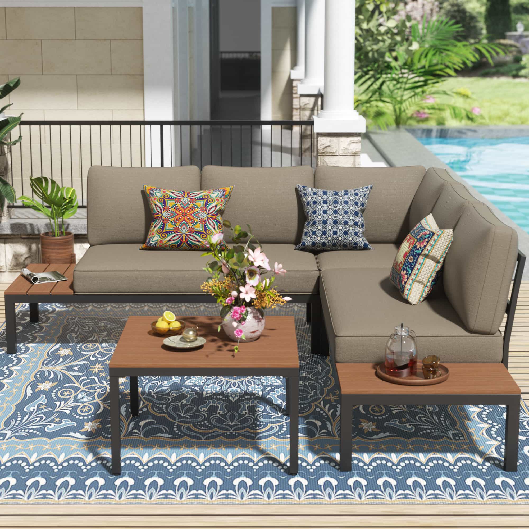 Natural Expressions 6 - Seater Armless L Shape Sectional Outdoor Sofa With Detachable Backrest - Portal Outdoors