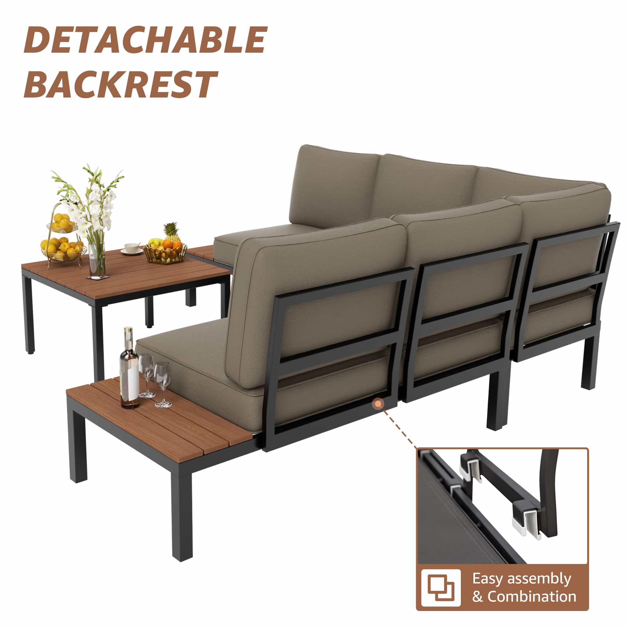 Natural Expressions 6 - Seater Armless L Shape Sectional Outdoor Sofa With Detachable Backrest - Portal Outdoors