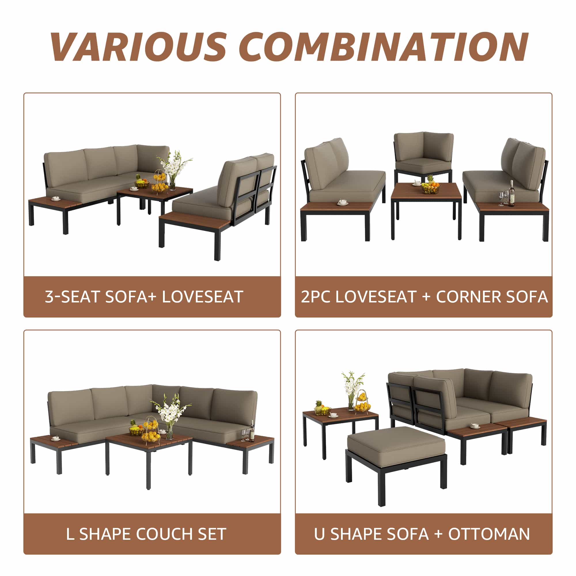 Natural Expressions 6 - Seater Armless L Shape Sectional Outdoor Sofa With Detachable Backrest - Portal Outdoors