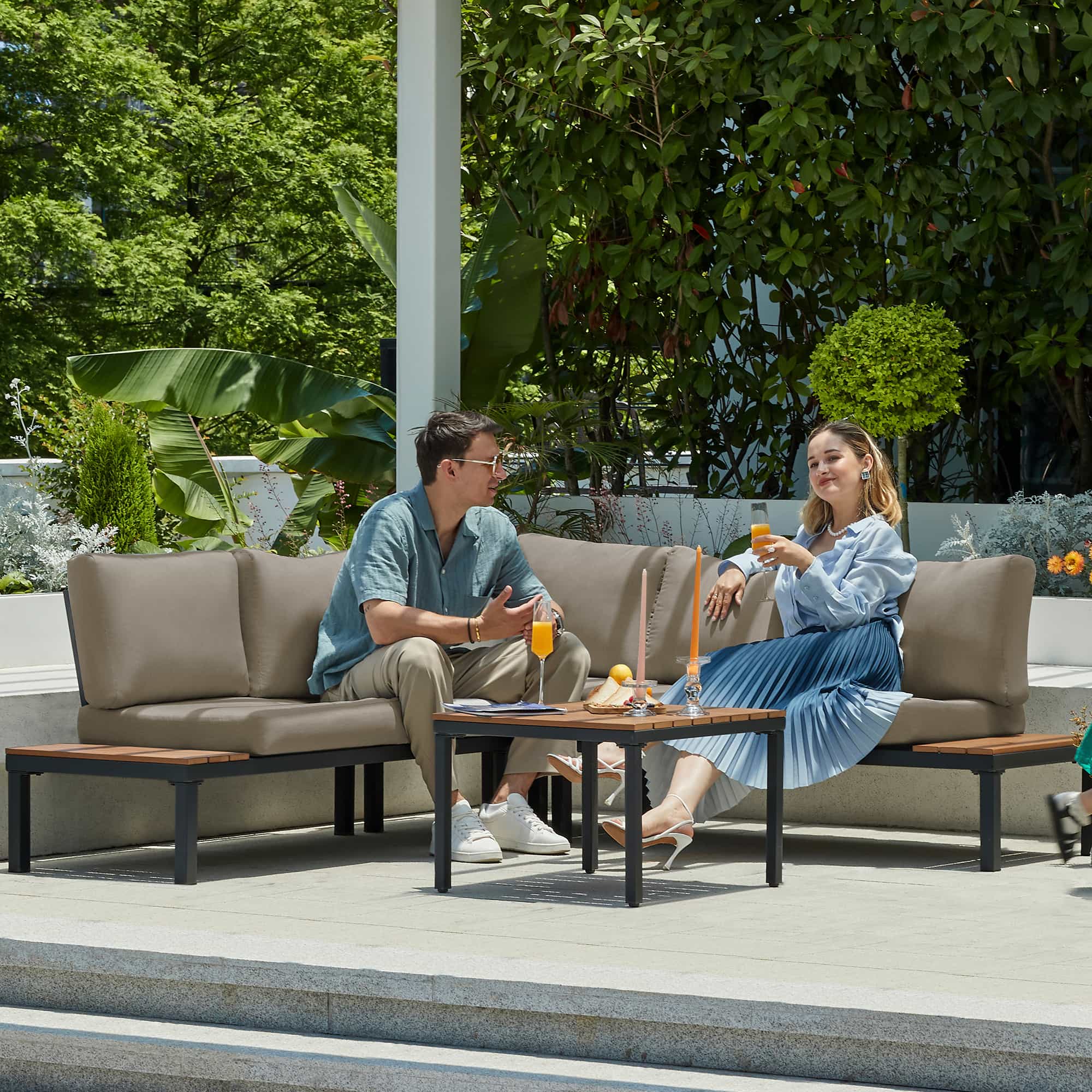 Natural Expressions 6 - Seater Armless L Shape Sectional Outdoor Sofa With Detachable Backrest - Portal Outdoors