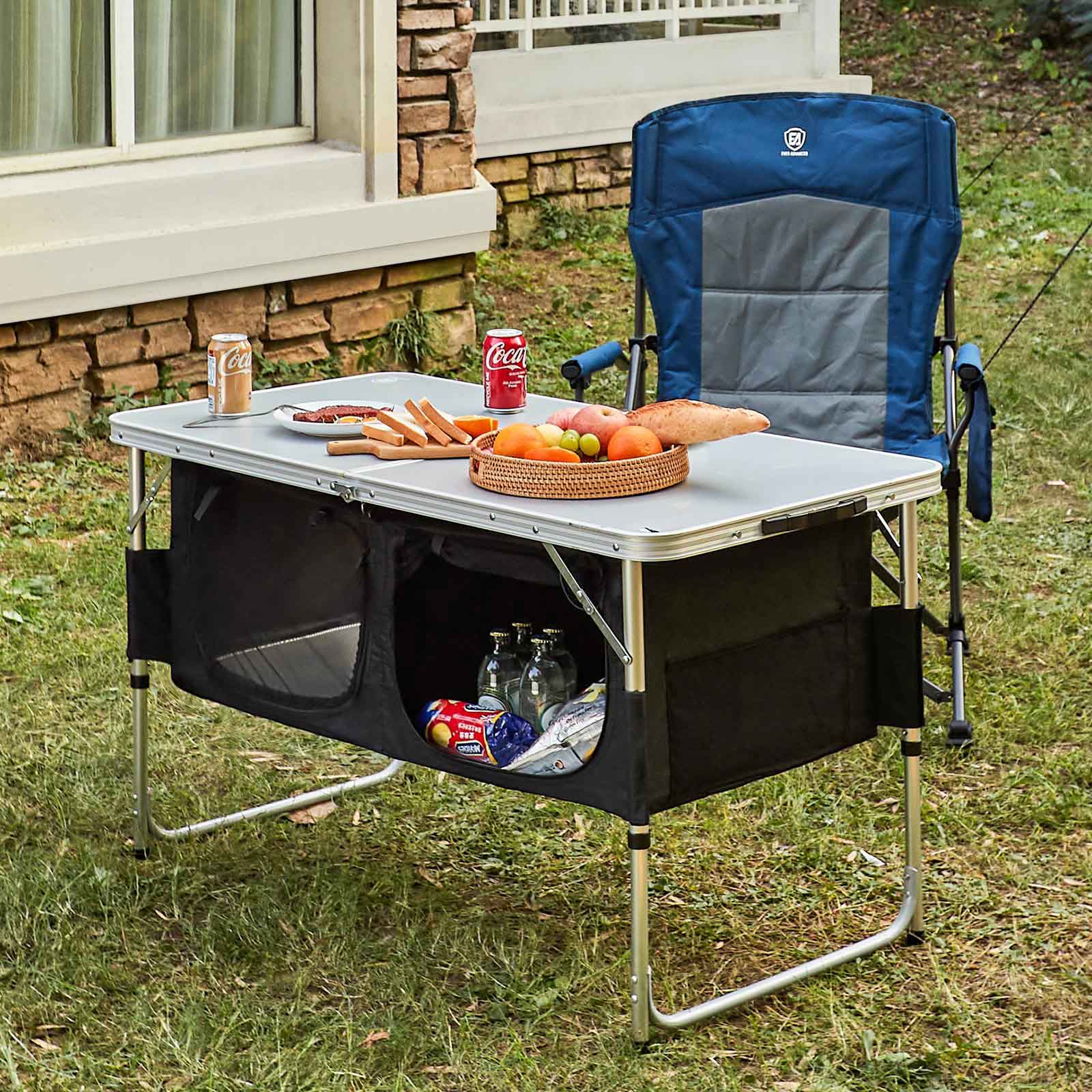 EVER ADVANCED Adjustable Camping Kitchen Table with Storage - Portal Outdoors