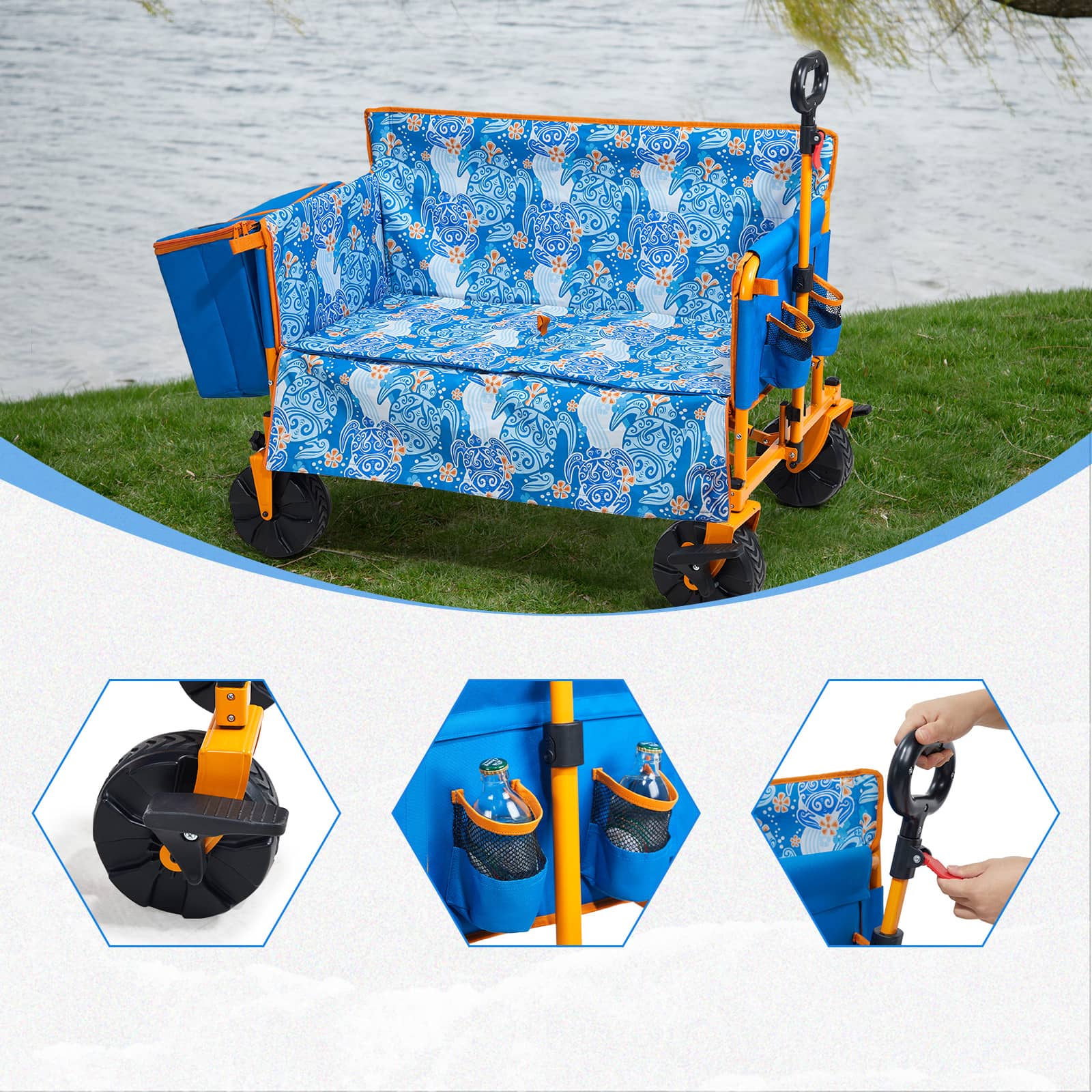 BERRY Opvouwbare Heavy Duty Outdoor Trolley Utility Transport Cart - Blauw | 80 KG Beach Wagon Trolley voor het dragen | Opvouwbare Trolley Cart met verstelbare handgreep BERRY Opvouwbare Heavy Duty Outdoor Trolley Utility Transport Cart - Blauw | 80 KG Beach Wagon Trolley voor het dragen | Opvouwbare Trolley Cart met verstelbare handgreep