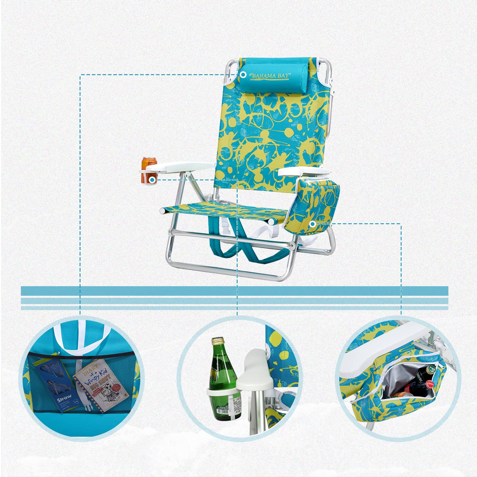 thumbnail image 2 of Margaritaville Backpack Beach Chair - Lay Flat Recliner With Cooler Pocket, Last Mango Green 2 of 5