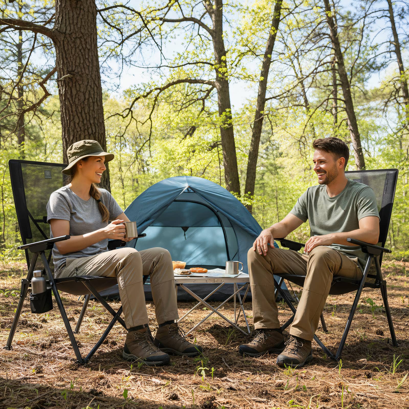 EVER ADVANCED Folding Camping Recliner Chair Fully Padded with Adjustable High Back Support Portable for Adults Patio Reclining