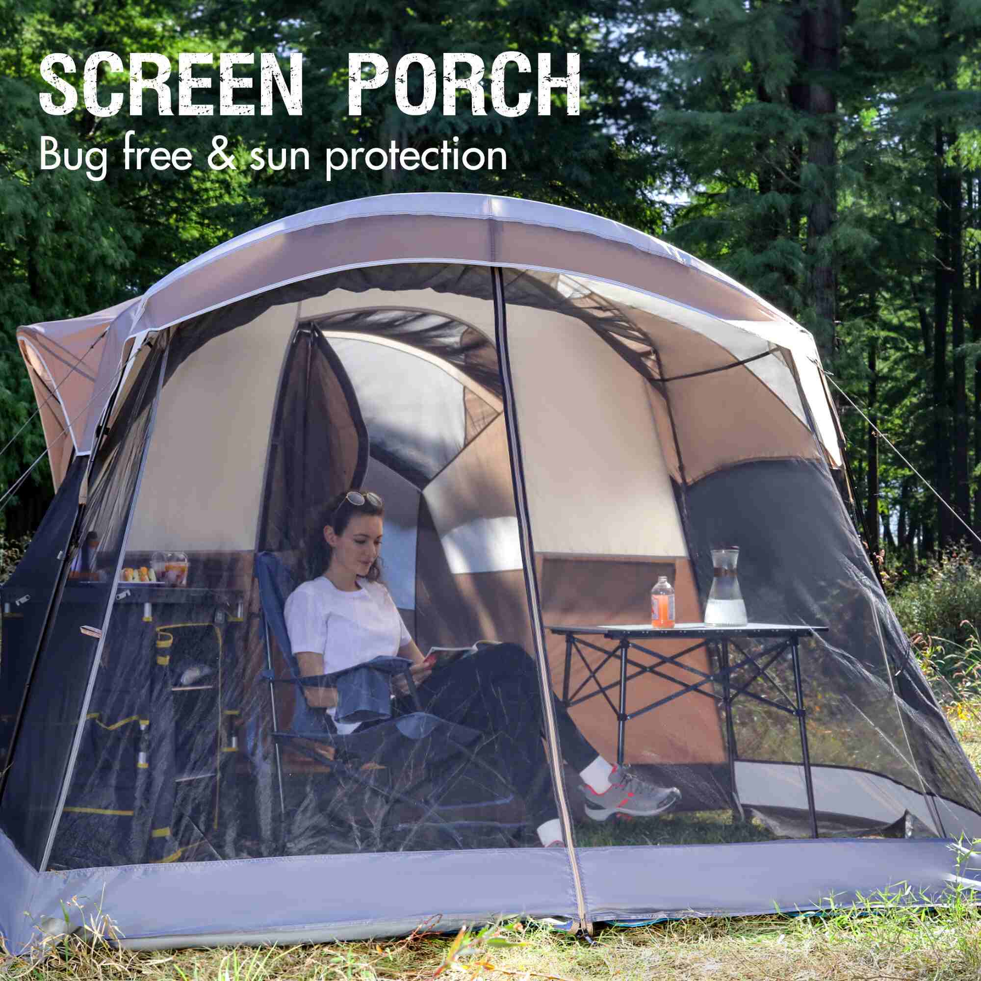 Portal Outdoors Family Tent Include a Screen porch with bug-free and sun protection feature