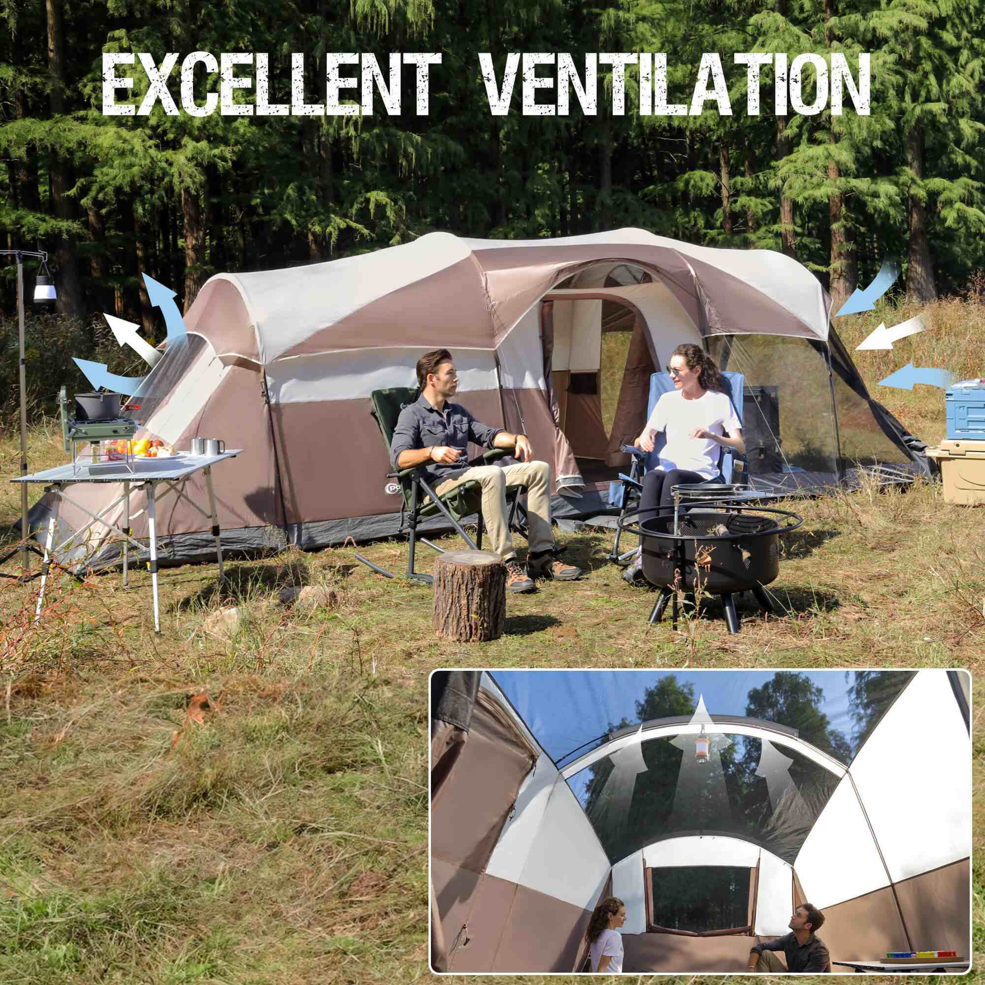 Portal Outdoors 8-Person Camping Tent with Screened Porch | Excellent Ventilation Function  