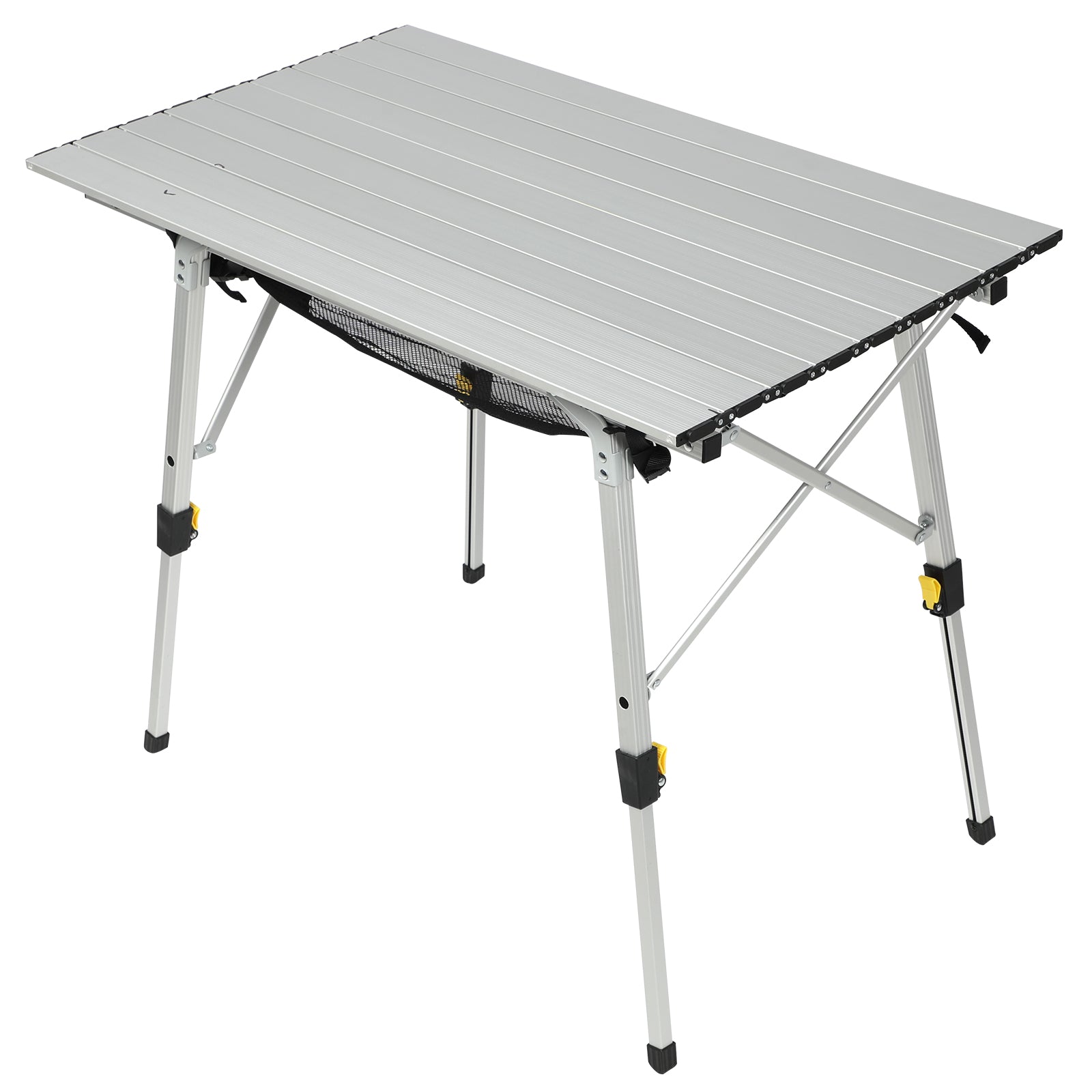 PORTAL Outdoor Folding Portable Picnic Camping Table with Adjustable Height  Aluminum Roll Up Table Top Mesh Layer, Silver